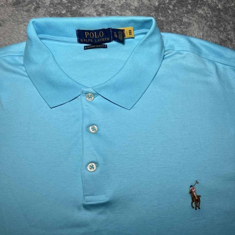 Polo Ralph Lauren Custom Slim Fit Men's Light Blue Short Sleeve SZ XL Flesh Pony